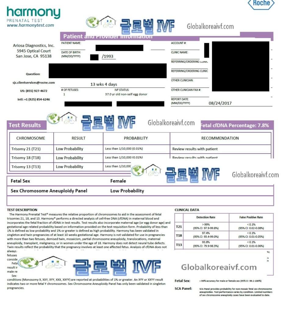글로벌코리아IVF 대리모 착상 임신 성공 후 NIPT 기형아 검사 