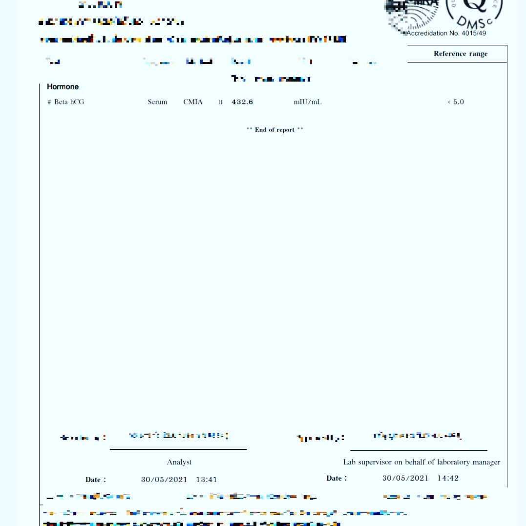 2021년 대리모 시험관 배아 이식 후 1차 임신 혈액 테스트 hcg 수치 400 이상으로 아주 좋은 수치가 나왔습니다. 이 경우 2차 검사도 기대됩니다. 수년동안 아기를 기다리던 의뢰인에게 좋은 소식 입니다.